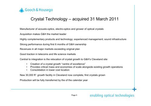 Investor Presentation - Gooch & Housego