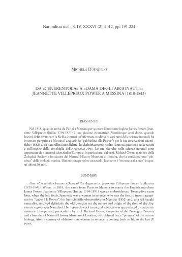 A «DAMA DEGLI ARGONAUTI - Società Siciliana di Scienze Naturali