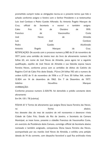 Folha 10 Termo de aforamento que assigna Dª ... - Paleografia