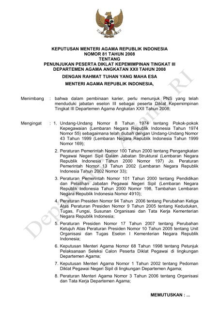 keputusan menteri agama republik indonesia nomor 81 tahun 2008 ...