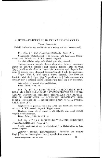 Magyar Könyvszemle Új folyam 8.kötet, 4. füzet 1900.