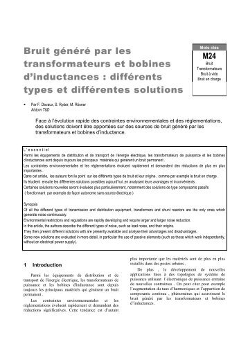 Bruit généré par les transformateurs et bobines d ... - matpost 2003