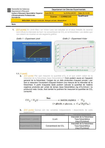 Biologia 2n Batx 09-10 examen 1 - Institut Guindàvols