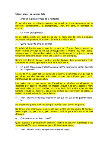 Silenci al cor, de Jaume Cela 1. Analitzi el punt ... - esca, esca, esca