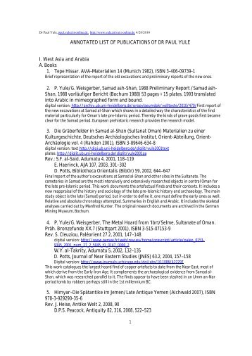 annotated list of publications of dr paul yule - Institut für Ur - Uni.hd.de