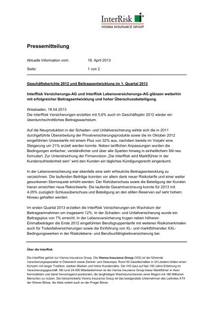 Interrisk Garantiert Einhaltung Der A Zmindeststandards Des