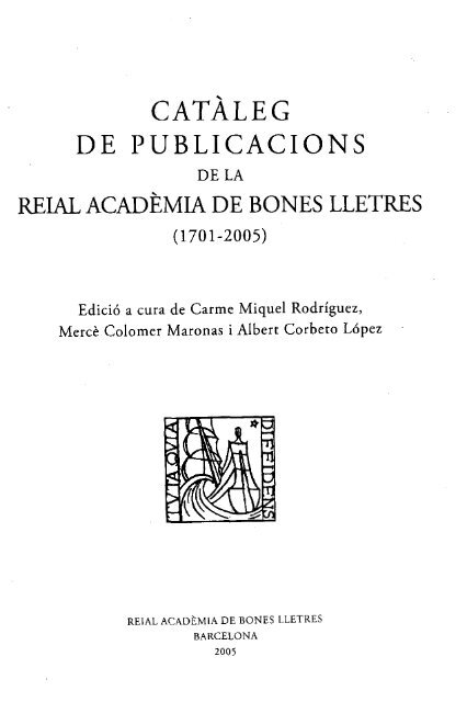 CATALEG - Reial Acadèmia de Bones Lletres