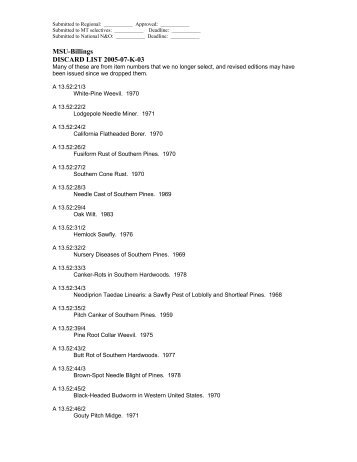 MSU-Billings DISCARD LIST 2005-07-K-03