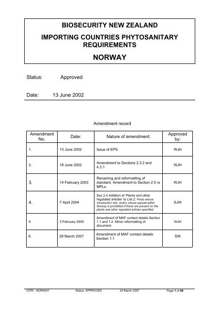 Phytosanitary Requirements - Norway - Biosecurity New Zealand