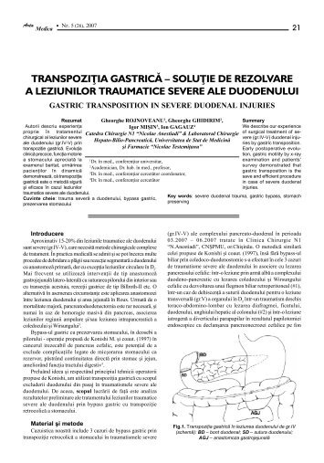 soluþie de rezolvare a leziunilor traumatice severe ale ... - Arta Medica