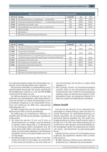 Berechnung von chirurgischen Maßnahmen im ... - Zahnheilkunde.de