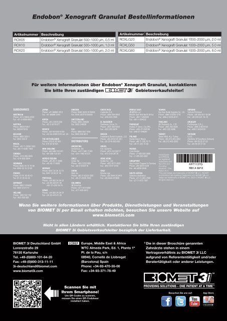 Endobon® Xenograft Granulat Bestellinformationen - BIOMET 3i