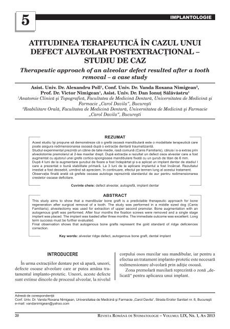 Alexandru Poll, Vanda Roxana Nimigean, Victor ... - Stomatologie