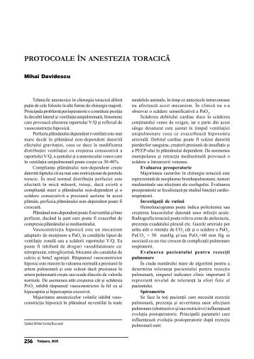 Protocoale in anestezia toracica - anestezie terapie intensiva