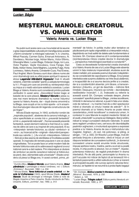 meªterul manole: creatorul vs. omul creator - Pro Saeculum