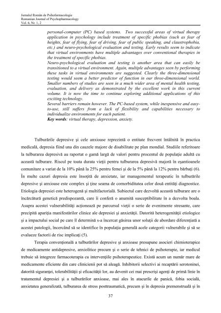 jurnalul român de psihofarmacologie romanian journal of ...