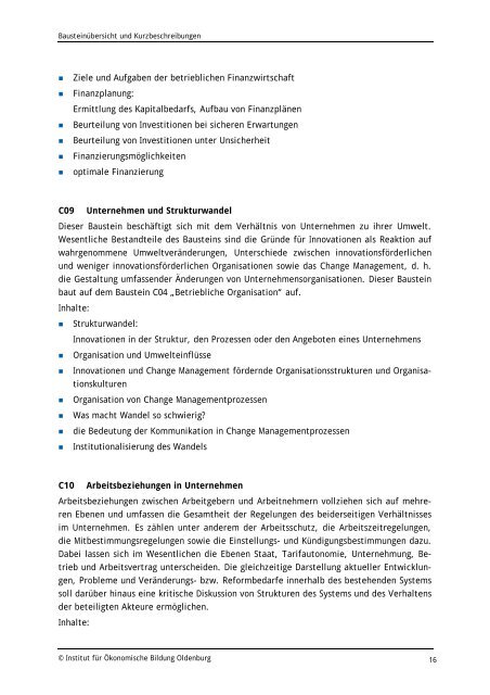 Bausteinübersicht und Kurzbeschreibungen - Institut für ...