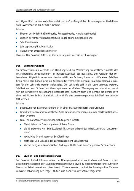 Bausteinübersicht und Kurzbeschreibungen - Institut für ...