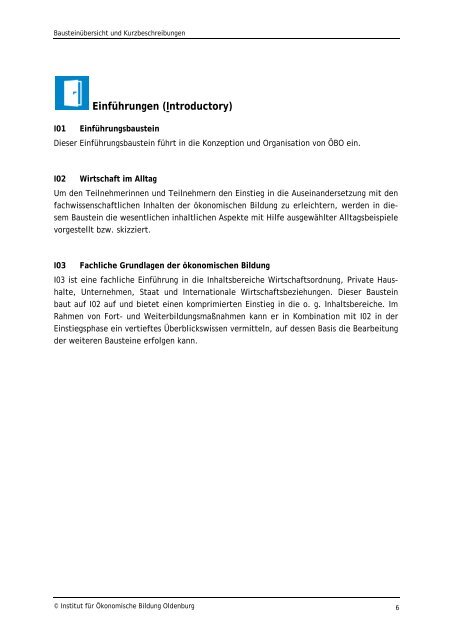 Bausteinübersicht und Kurzbeschreibungen - Institut für ...