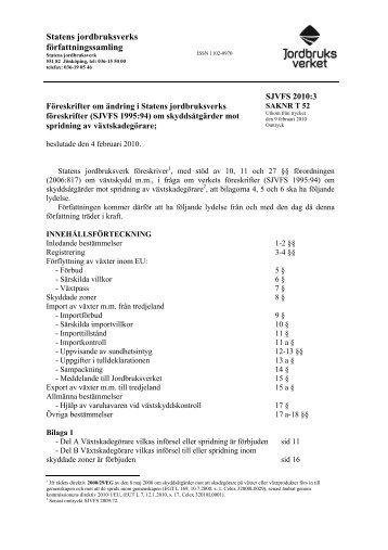 Föreskrifter om skyddsåtgärder mot spridning av ... - Jordbruksverket