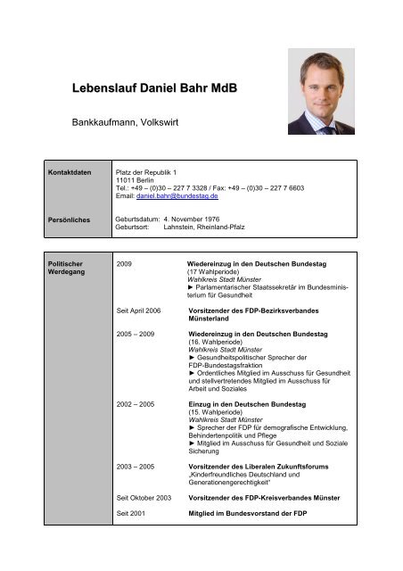 Lebenslauf Daniel Bahr MdB