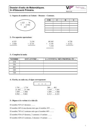 Dossier d'estiu Matemàtiques 3r - web del col·legi vedruna de ...