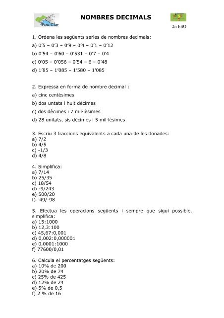 NOMBRES DECIMALS - IES Pou Clar