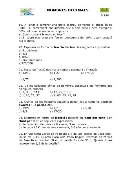 NOMBRES DECIMALS - IES Pou Clar