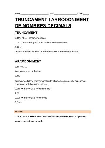 truncament i arrodoniment de nombres decimals - Resums Eso