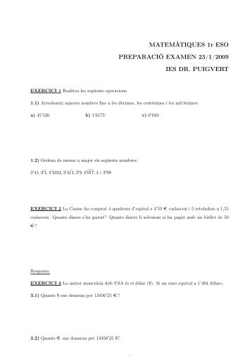 MATEMÀTIQUES 1r ESO PREPARACIÓ EXAMEN 23/1 ... - Bloctum