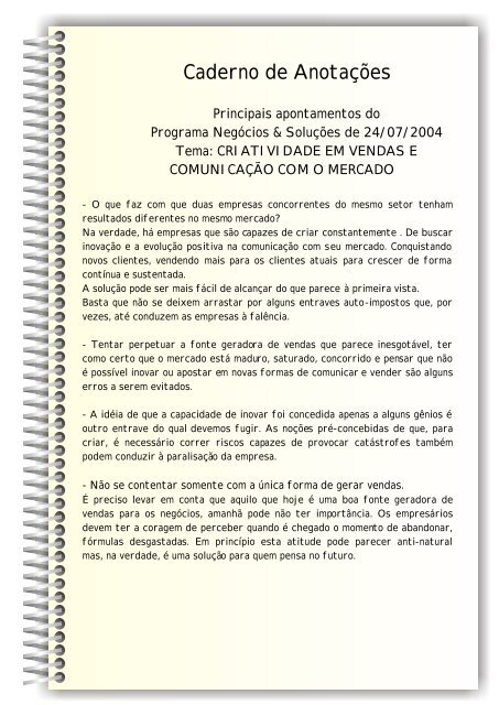 Caderno de Anotações - Sebrae