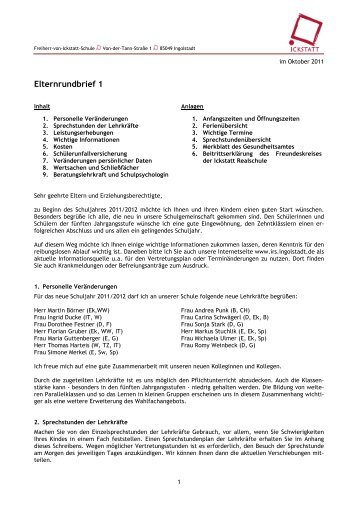 Elternrundbrief 01 - an der Freiherr-von-Ickstatt-Realschule Ingolstadt