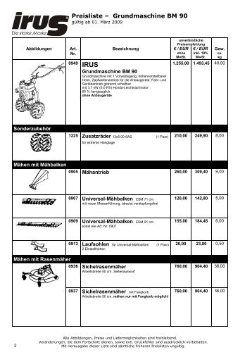 IRUS - Preisliste 2007