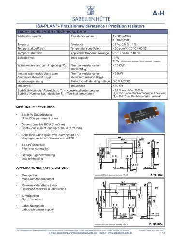 ISA-PLAN® - Präzisionswiderstände / Precision resistors