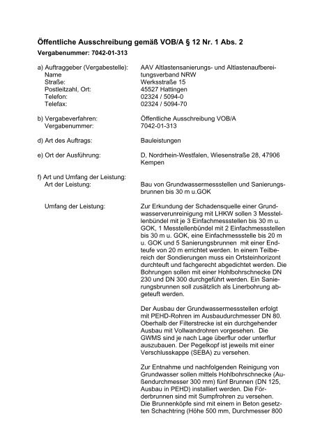 Öffentliche Ausschreibung gemäß VOB/A § 12 Nr. 1 Abs. 2 - AAV NRW