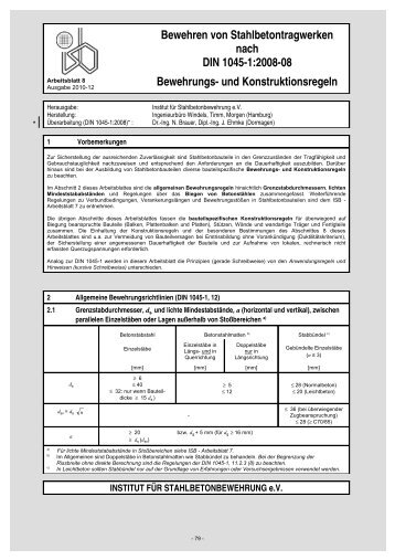 Bewehren von Stahlbetontragwerken nach DIN 1045-1:2008 ... - ISB