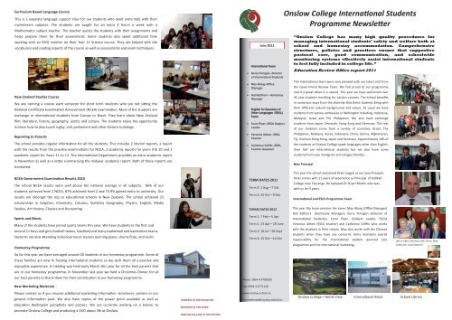Onslow College Interna onal Students Programme Newsle er - Iska