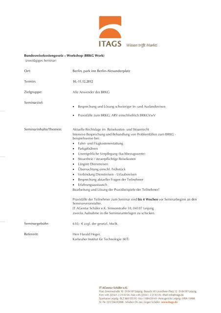 Bundesreisekostengesetz â Workshop (BRKG Work) - IT Agentur ...