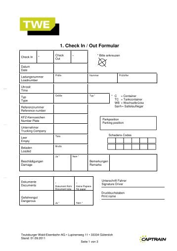 1. Check In / Out Formular