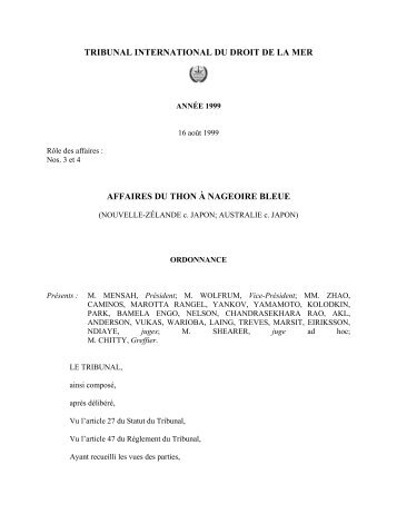 tribunal international du droit de la mer affaires du thon Ã  nageoire ...