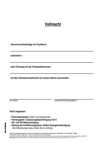 Vollmacht Zulassungsstelle - Itzehoer Versicherungen