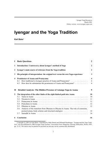 Iyengar and the Yoga Tradition - Iyengar Yoga Resources