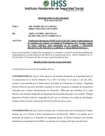 RESOLUCIONES ACTA ORDINARIA No. 011-2011 - IHSS - Instituto ...