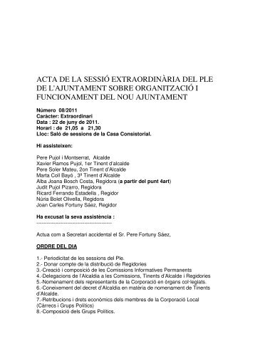 ACTA DE LA SESSIÓ EXTRAORDINÀRIA DEL PLE DE L ...