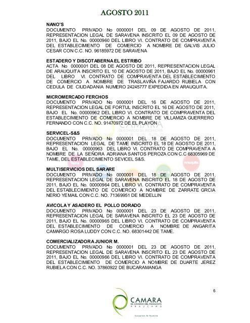 AGOSTO 2011 - Cámara de Comercio del Piedemonte Araucano