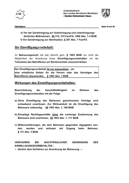 Das Betreuungsrecht - Justizakademie Nordrhein-Westfalen