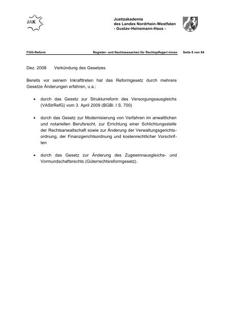 FGG-Reform Information für Rechtspflegerinnen und Rechtpfleger in ...