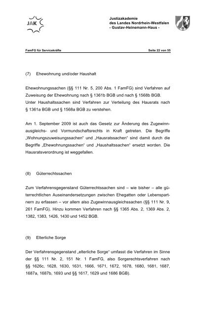 FamFG für Servicekräfte - Justizakademie Nordrhein-Westfalen