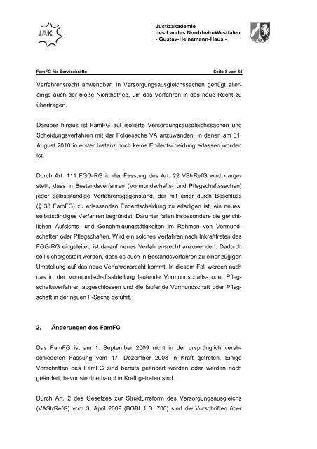 FamFG für Servicekräfte - Justizakademie Nordrhein-Westfalen