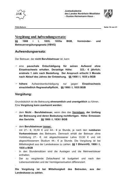 Das Betreuungsrecht - Justizakademie Nordrhein-Westfalen